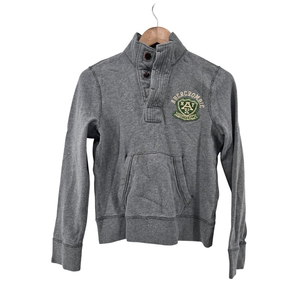 Abercrombie‎ Pullover Kids Medium Gray Muscle Fit Mock Neck Button Sweatshirt